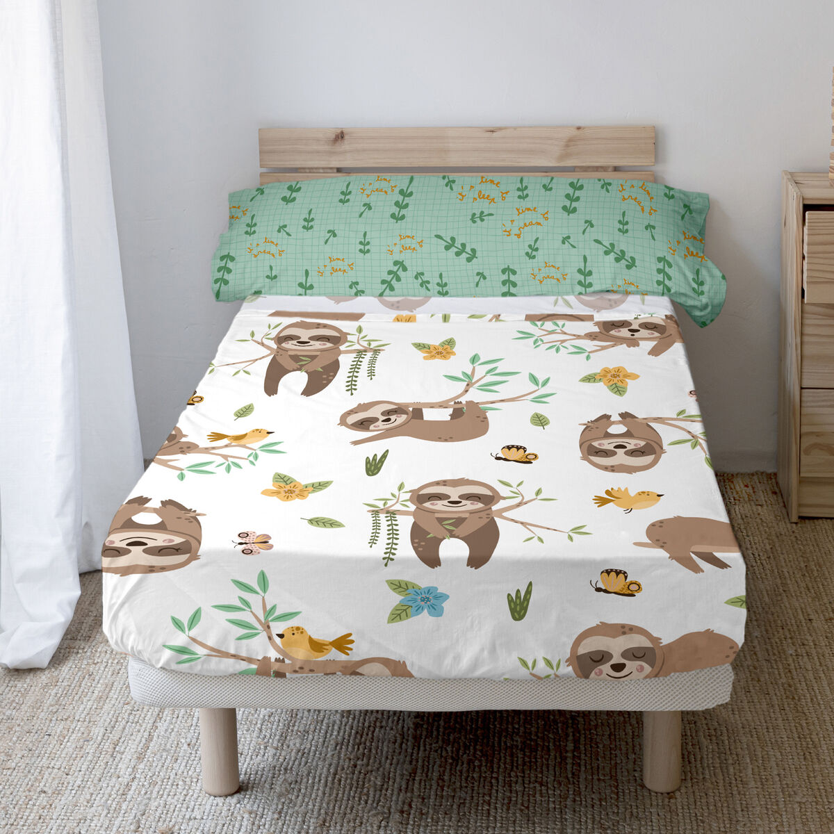 Bäddset HappyFriday Moshi Moshi Happy sloth Multicolour Säng 105 2 Delar